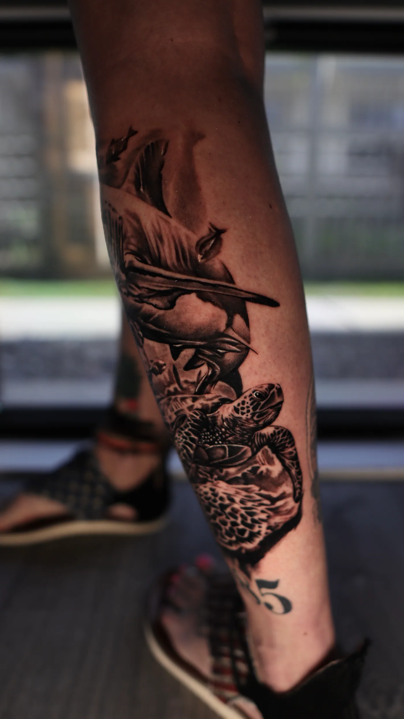 Leg composition, alternate view tattoo by Eddie Gonzalez