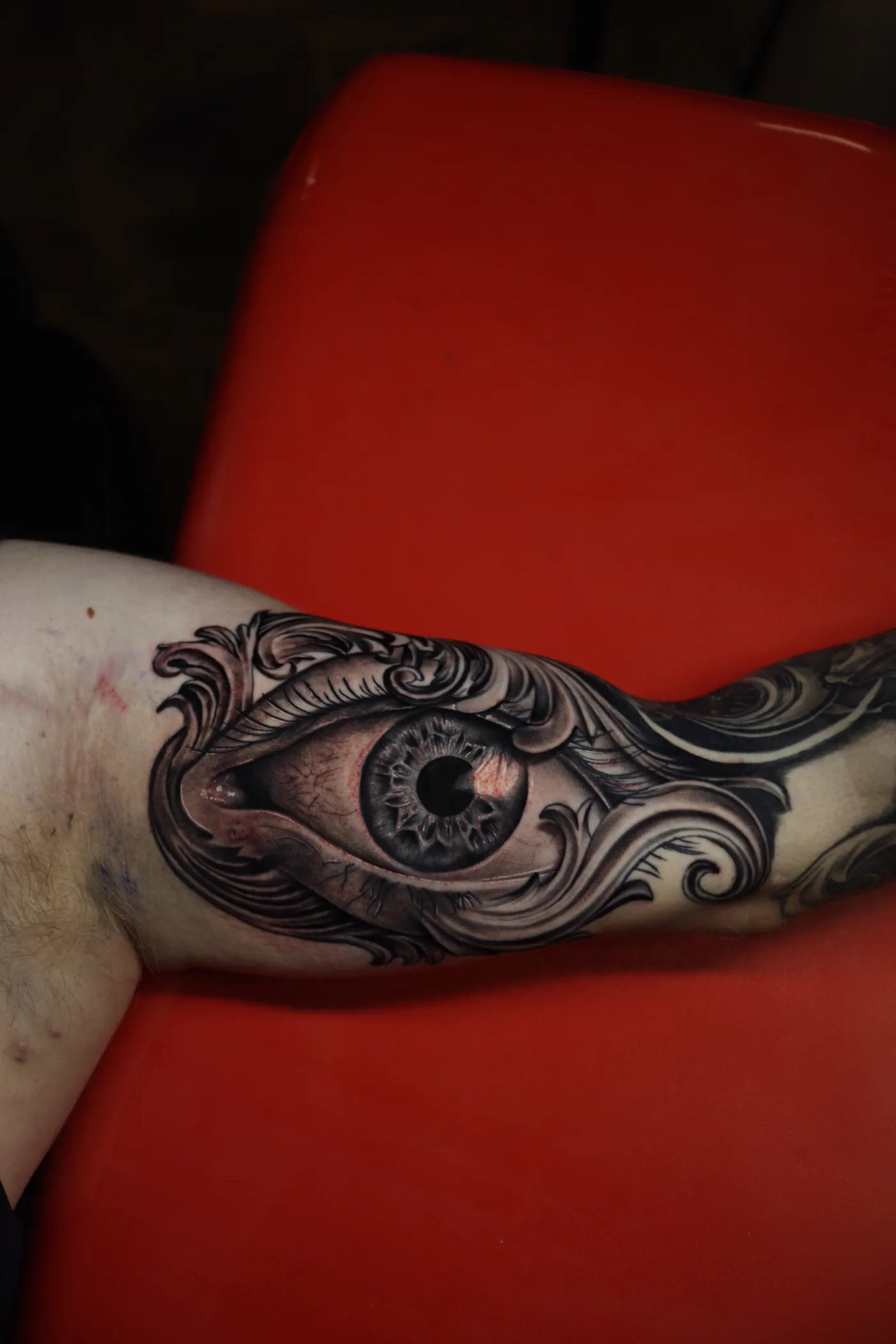 Ornamental hand detail tattoo by Eddie Gonzalez