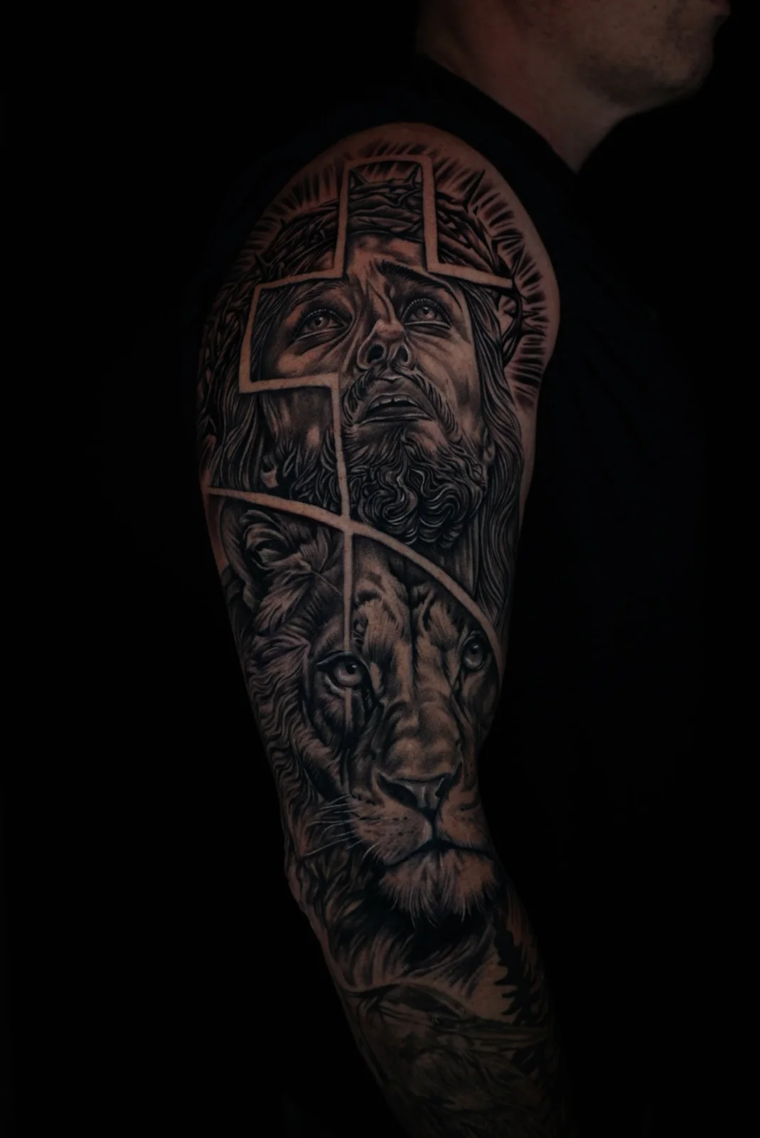 Sacred imagery tattoo by Eddie Gonzalez